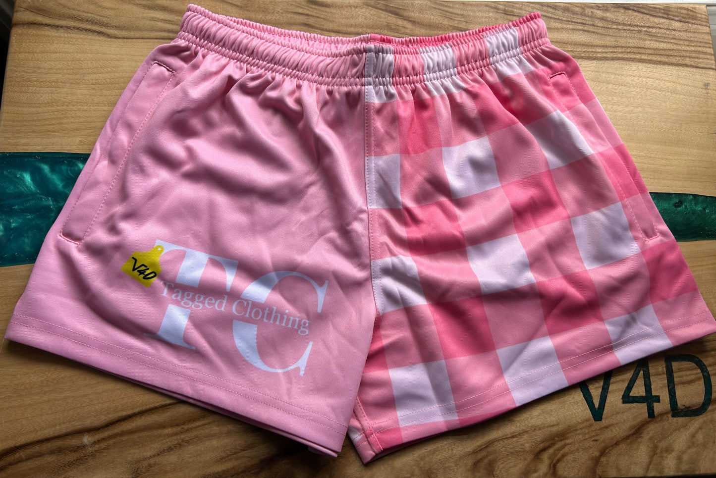 Deacon Footy Shorts - Pink Gingham